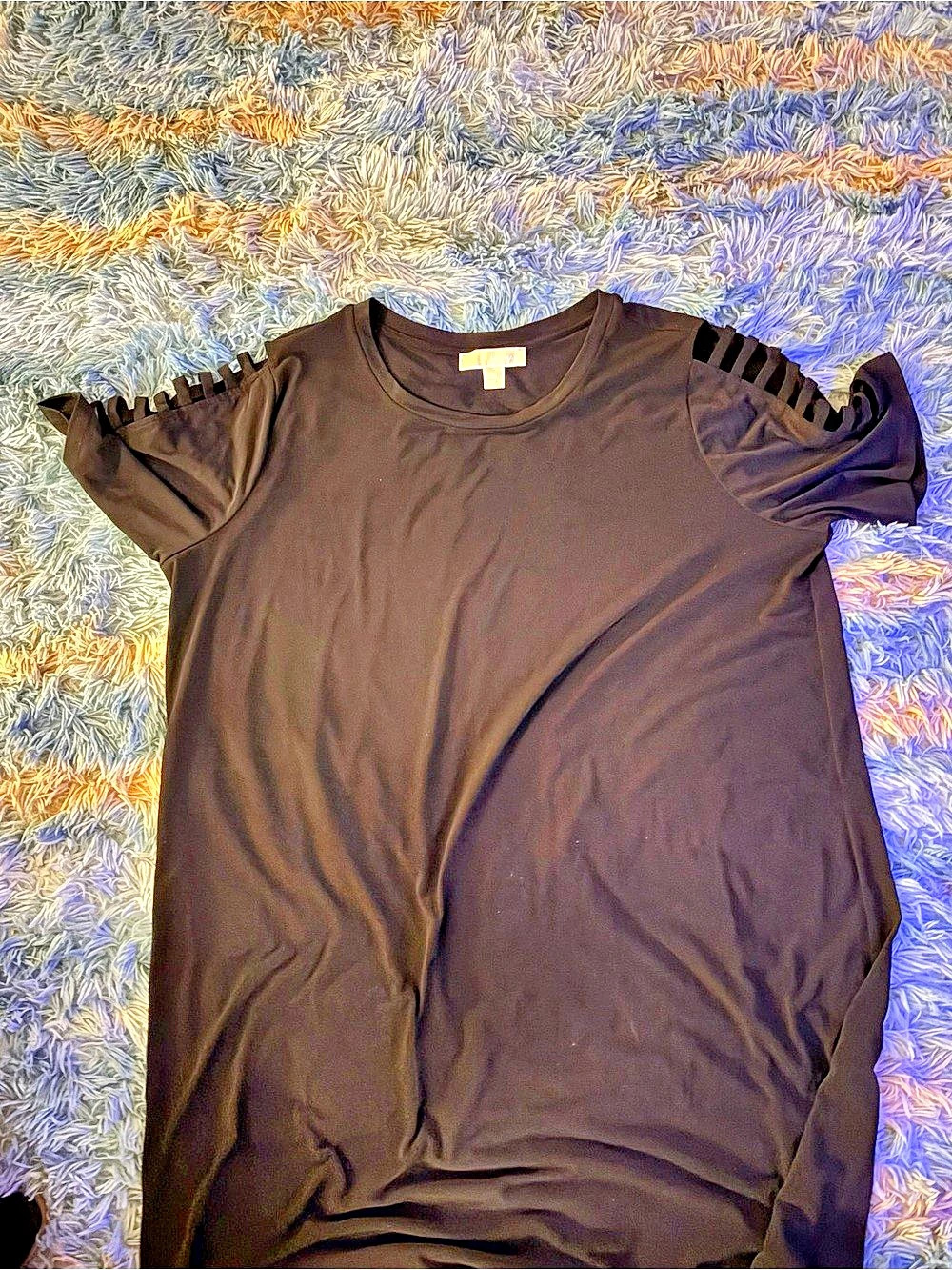 Michael Kors Ladder Cutout Sleeve Black Tee Black Short Sleeve Top Like New